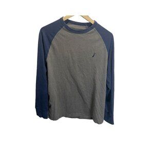 Nautica Men's Gray /Navy Raglan Crew Neck Sleep Shirt Size S Long Sleeved